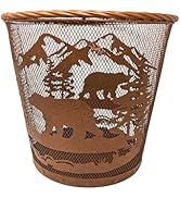 Rustic Mountain Forest Bear Metal Wastebasket – Brown Mesh Trash Bin with Wildlife Design for Hom...