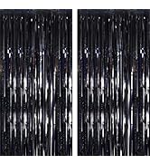 Black Laser Tinsel Glitter Foil Fringe Curtain Birthday Party Streamers Backdrop Decorations Phot...