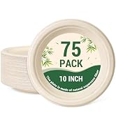LANLISA 75 Pack Compostable Paper Plates 10 inch, Large Heavy Duty Disposable Plates for Party, B...