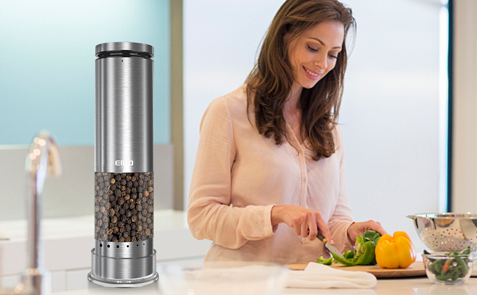 Electric Salt and Pepper Grinder Set Rechargeable 6-Level External Adjustable Coarseness LED Light