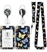 VOCHIC ID Badge Holder with Lanyard and Retractable Badge Reel Clip, Aesthetic Butterflies Patter...