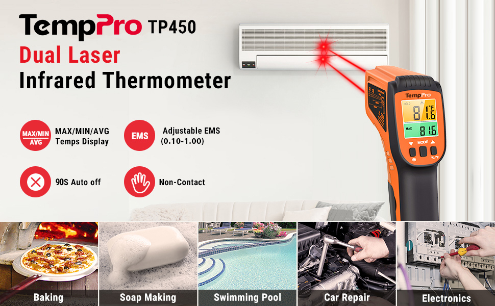 ir thermometer for air conditioner temperature checking, baking, soap making, swimming pool