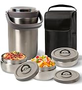 Pawovdeq Adults Lunch Thermos for Hot Food with Inserts Stackable Bento Box, Stainless Steel Vacu...