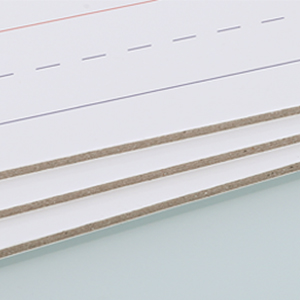 Close-up of layered horizontal lines in beige, white, and light blue tones, showing varied stripe thicknesses and material texture.