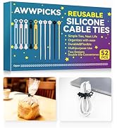 KLKE 52-Pack Silicone Cable Ties, Reusable Cord Organizer Straps With 2 Binding Methos, Durable &amp;...