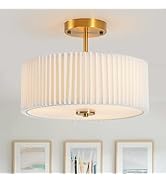 Bargeni Semi Flush Mount Ceiling Light Fixture,12.5 inch Drum Flush Mount Ceiling Light,Gold Ligh...