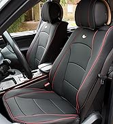 FH Group Ultra Comfort Leatherette Front Seat Cushions (Airbag Compatible), Black Red Trim