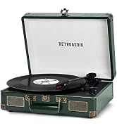 Vinyl Record Player 3 Speed Bluetooth Portable Suitcase Belt-Driven Record Player with 2 Built-in...