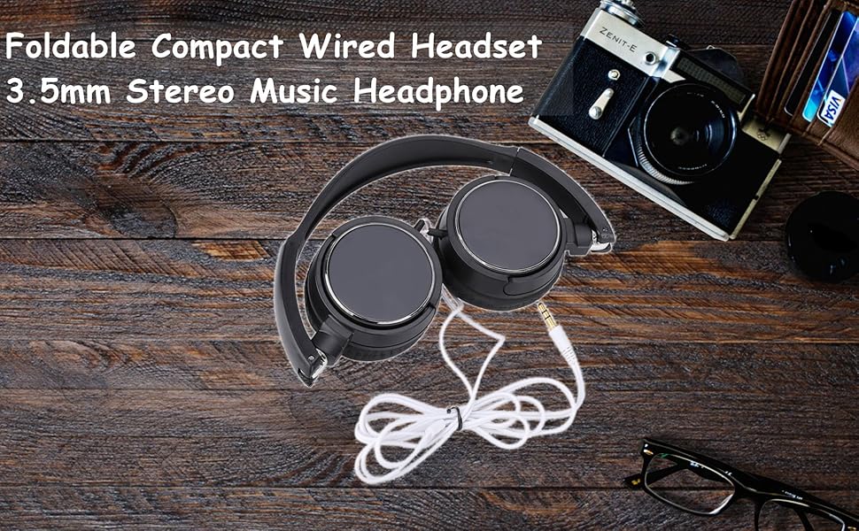Foldable Compact Wired Headset 3.5mm Stereo HiFi Music Headphone