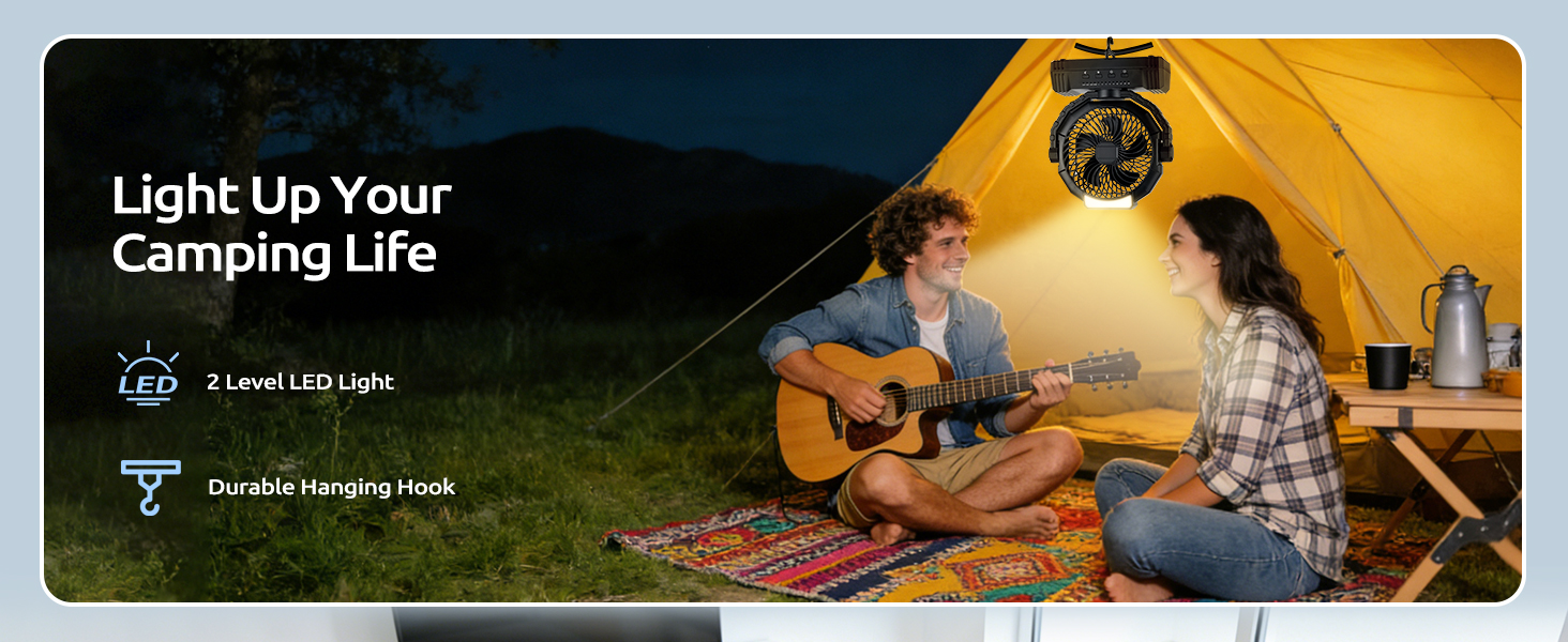 portable battery powered fan for camping outdoor patio rechargeable tent