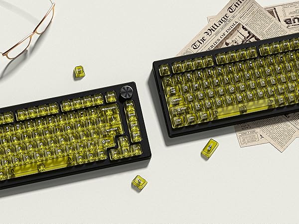 Dark Yellow Clear keycaps,Transparent MDA Ceramic Jelly Key caps Set,Shine Through keyboard caps