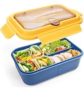 Fanhaw 40 Oz/5 Cup Bento Box for Kids, Men and Women, Lunch Box with 3 Compartments, Utensil, Mic...