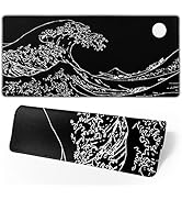 Black and White Japanese Sea Wave Mouse Pad,Extended Large Gaming Mouse Pads 31.5x11.8 in,Japanes...