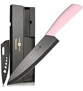 YUSOTAN 8inch Ceramic Chef Knife Ceramic Kitchen Knife Sharp Ceramic Knife with Cover and Pink Ha...