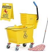 Matthew Cleaning 34 Quart Commercial Mop Bucket INCL.Wet String Mop with Side Press Wringer On Wh...