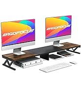 ErgoFocus Dual Monitor Stand Riser, Large Wood Monitor Riser for 2 Monitors, Monitor Lift with St...