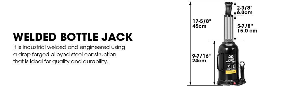 Torin Hydraulic Welded Bottle Jack, 20 Ton (40,000 lb) Capacity, Black