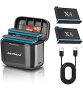 REYGEAK Battery and Charger for Insta360 X4, 2 Pack Portable Batteries with 2 Ports Battery Charg...