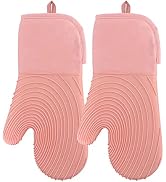Tayfeim Silicone Oven Mitts - Pink Oven Mitts Heat Resistant 500F 13.6 in Soft Lining Waterproof ...