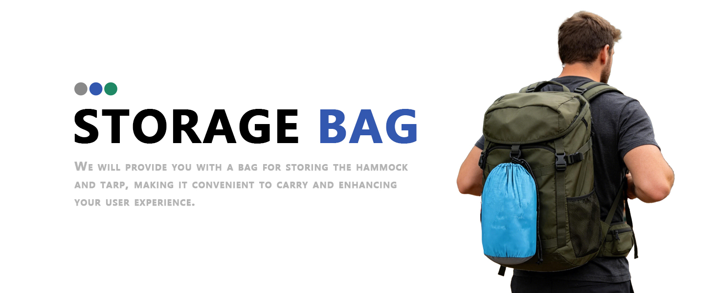 Text reads 'STORAGE BAG'. Black backpack or storage bag shown from different angles, featuring profile view and back view of the product.