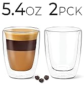 DLux Coffee Mugs, 5.4oz Latte Clear Glass Set of 2 Cups, Lungo Double Wall Insulated Borosilicate...
