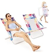 GYMAX Beach Chair Set of 2, Folding Sling Chairs with Headrest, Cup Holder &amp; Shoulder Strap, 330 ...