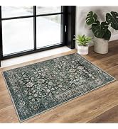 KUTA Vintage Floral Area Rug 2x3, Kitchen Rugs Non-Slip Washable Soft Throw Rug, Print Faux Wool ...
