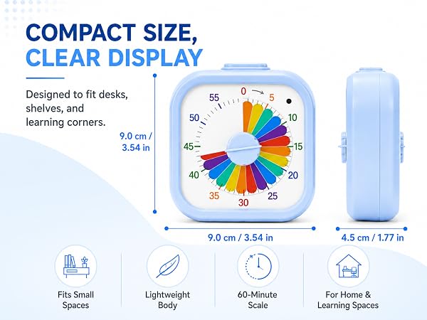 Visual Timer for Kids, 60-Minute Rainbow Countdown Clock, Silent Non-Ticking Desk Timer for Homework