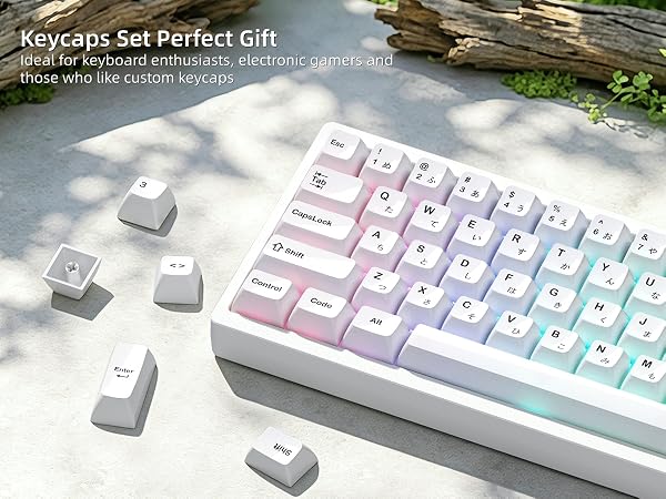 White Keycaps Ceramic Style PC Glossy Jelly Keycap for Mechanical Keyboard