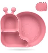 PHEENOWL Silicone Baby Plate with Super Suction – Snail Shape 3 Compartment Toddler Food Plate Se...