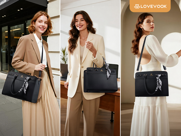 LOVEVOOK laptop bag: 3-way carry as shoulder bag, handbag and crossbody briefcase for business.