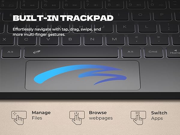 Laptop-like Typing Multi-touch Trackpad Backlit Stylus Holder for 11" Galaxy Tab A9+ Plus (2023)