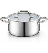 Cook N Home Stainless Steel Stockpot with Lid 4 Quart, Tri-Ply Clad Soup Pot, Induction Cooking p...