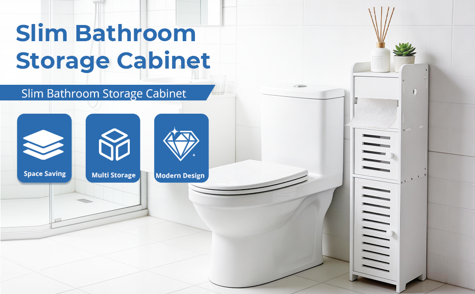 Slim bathroom storage cabinet