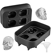 VEVOR Skull Ice Cube Tray, 4-Grid Skull Ice Ball Maker, Flexible Black Silicone Ice Tray with Lid...