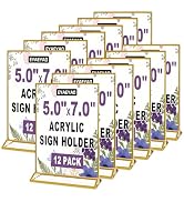 Gold Acrylic Sign Holders, 5x7 Inches - Set of 12 Tabletop Picture Frames for Menus, Photos, Sign...