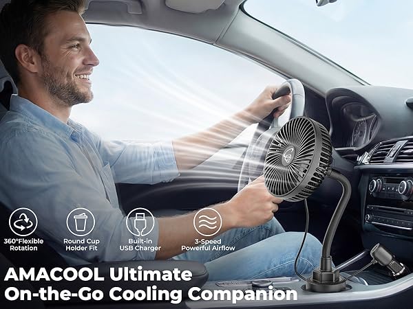 amacool car fan for car road trip travel essentials