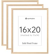 upsimples 16x20 Frames Set of 3, Natural Solid Wooden Picture Frames, Display 11x14 with Mat or 1...