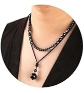 2Pcs Black Obsidian Necklace - Beaded Necklace for Men - Protection Necklace Men Choker Necklaces...