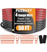 4 Gauge Wire (25 Feet Black+25 Feet Red) 4 awg CCA Primary Automotive Wire Power/Ground,20PCS Lug...