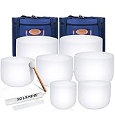 SOLSHINE 6-12 Inch Crystal Singing Bowl Set of 7 For Sound Healing With 2pcs Free Heave Duty Carr...