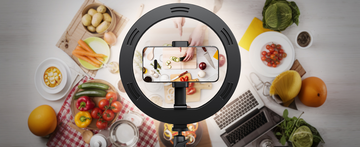 Overhead phone stand holder with ring light