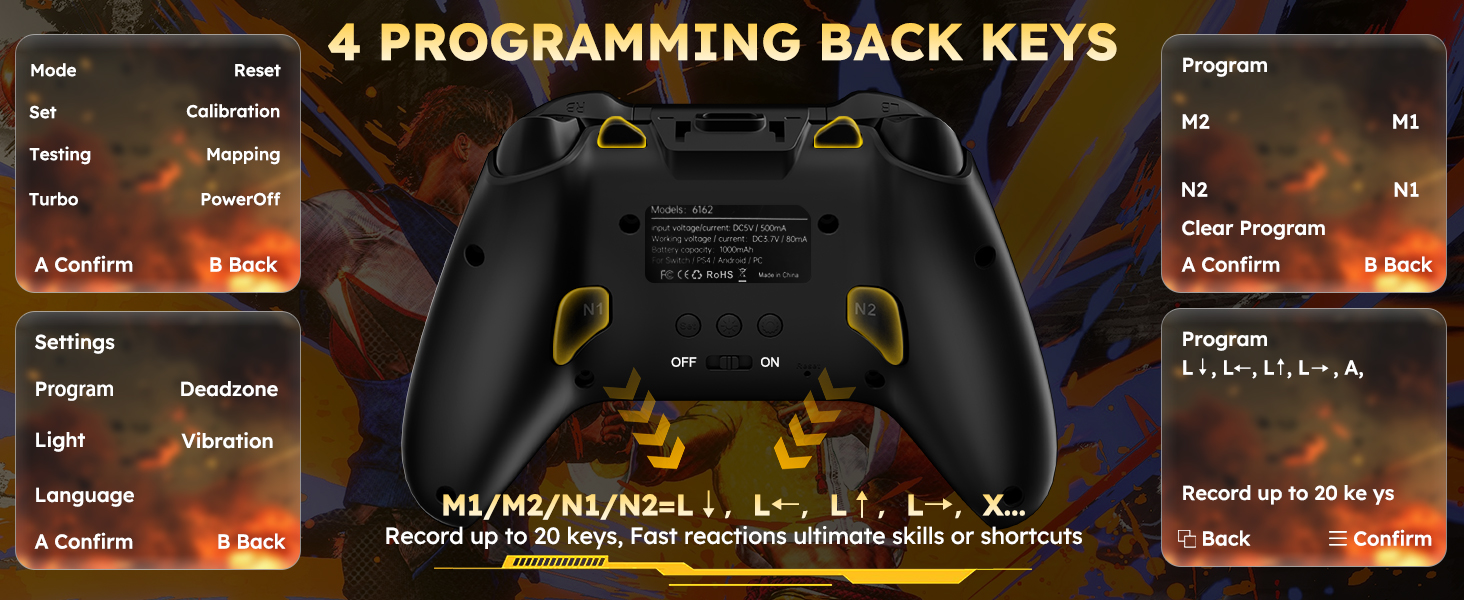 This controller has 4 back buttons,and each button can be programmed with no more than 20 actions.