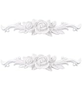 MOROBOR White Carved Appliques, 2 Pcs PVC 3D Double Rose Carved Onlay Unpainted Furniture Onlays ...