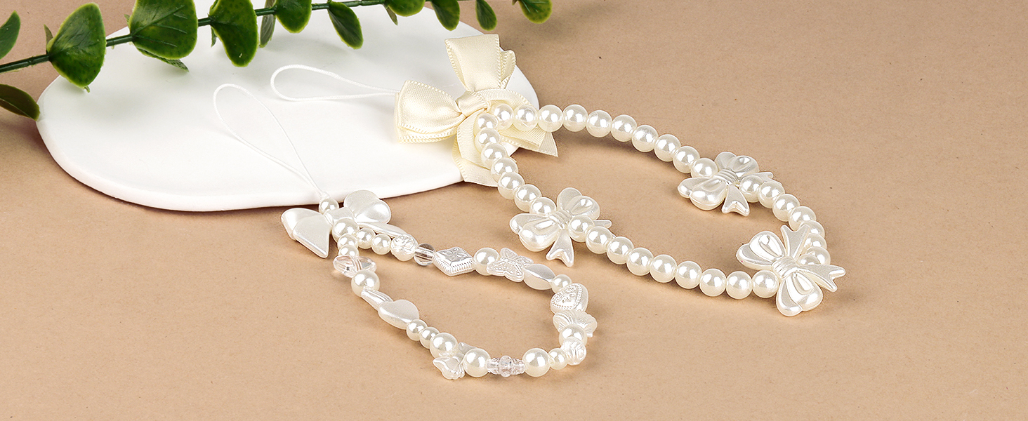 Draupnir Phone Charms Strap, Butterfly Bow Knot Beaded Phone Bracelet Strap