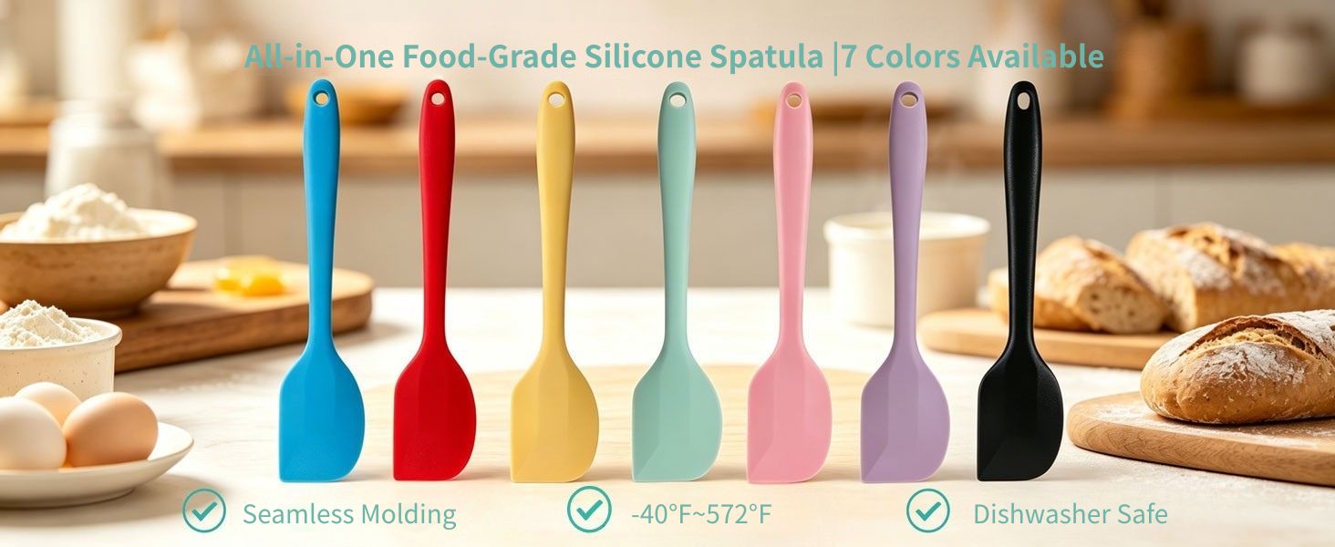 food grade silicone spatula, heat resistant seamless baking scraper, 7 multi colors available