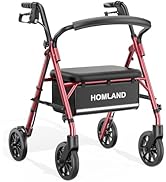 HOMLAND Bariatric Walkers for Seniors with Seat - 500lb Heavy Duty, Extra Wide Padded Seat, Folding