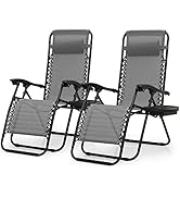 MoNiBloom Zero Gravity Chairs Set of 2 Outdoor Folding Patio Lounge Chairs for Outside Reclining ...