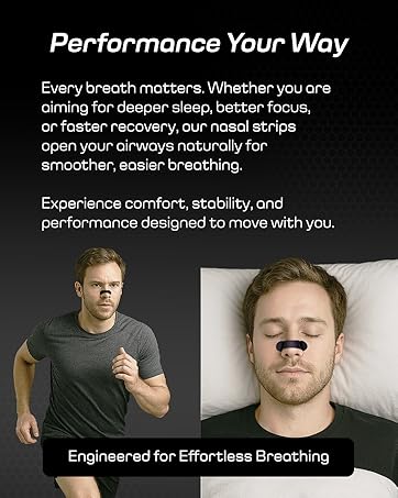 Man running and sleeping while wearing BLAZE Nasal Strips for easier natural airflow