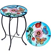 YNGFIL Butterfly Patio Side Table, Small Patio Outdoor Side Table, Plant Table,Metal Glass End Ta...